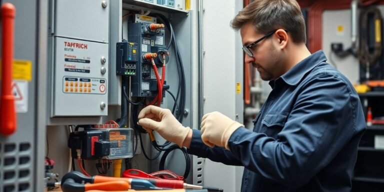 Técnico em eletrotécnica trabalhando em sistemas elétricos.