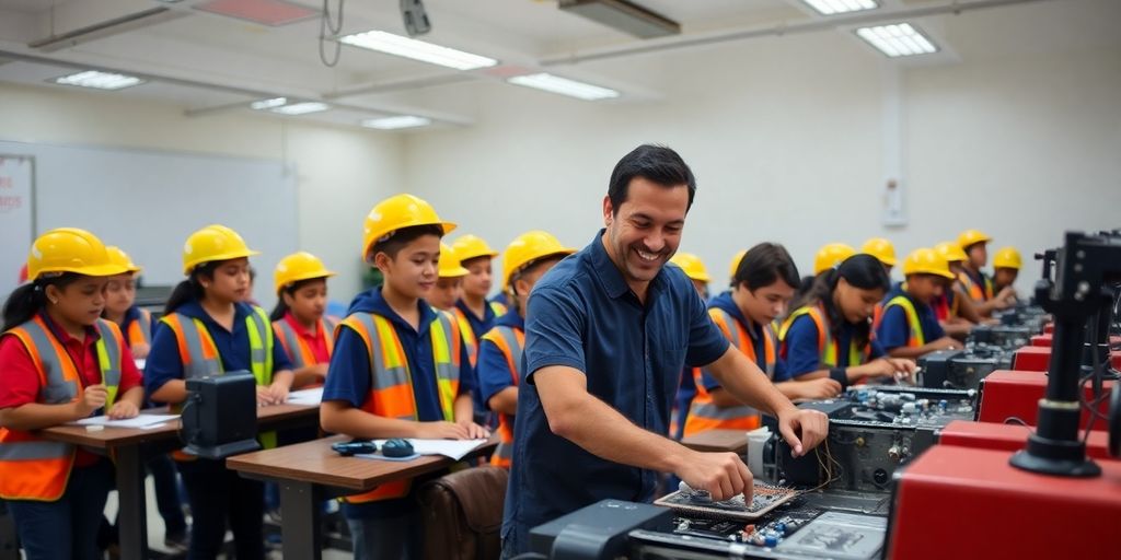 Jovens aprendendo em sala de aula técnica em Bauru.