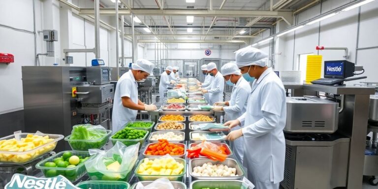 Técnicos trabalhando na fábrica da Nestlé em Araras.
