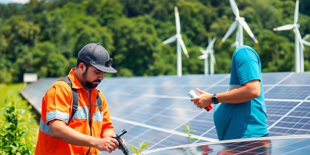 Técnicos trabalhando com energia renovável na Raízen.