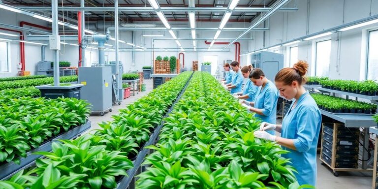 Técnicos trabalhando com ingredientes naturais na Natura.