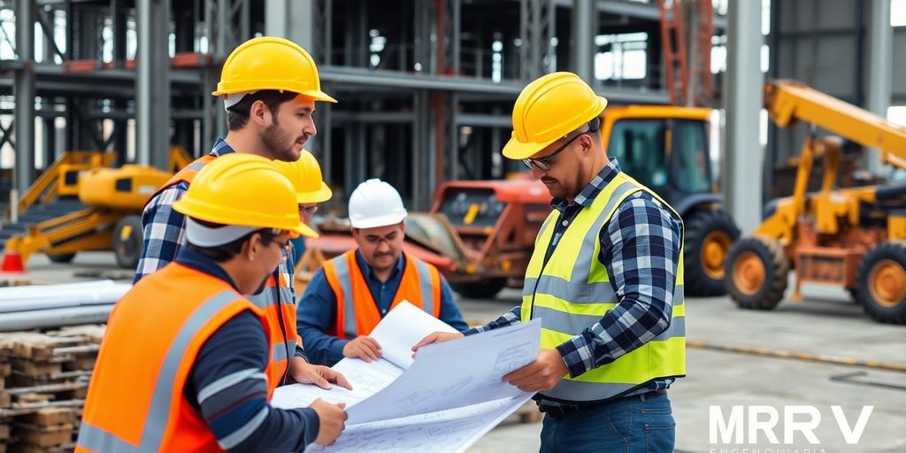 Técnicos trabalhando em um canteiro de obras da MRV.