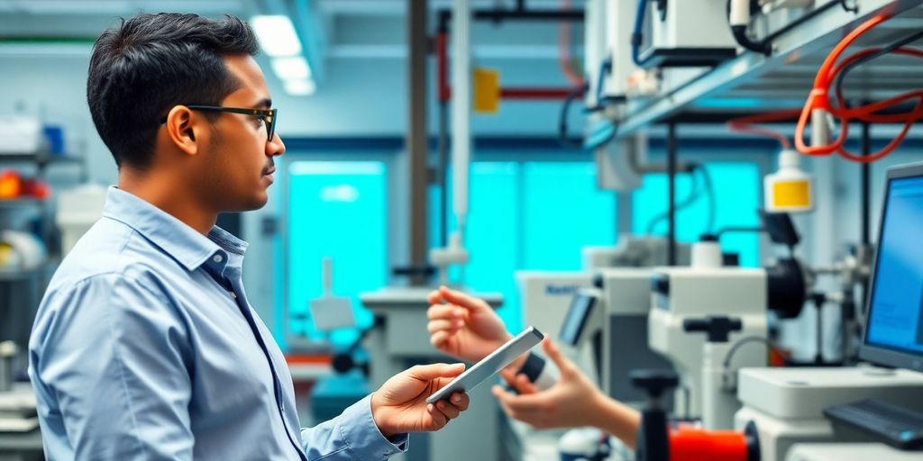 Profissional técnico colaborando em ambiente moderno na Nestlé.
