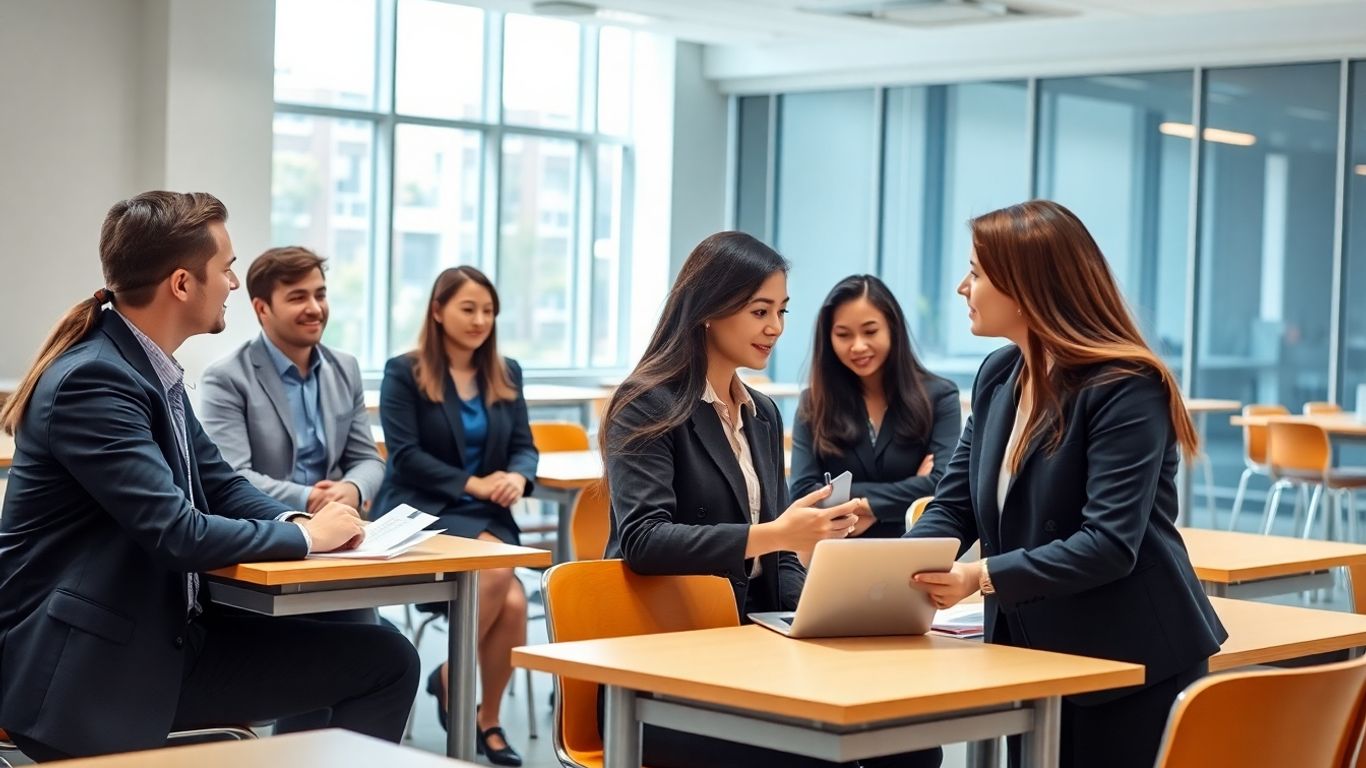 Estudantes aprendendo administração em sala de aula na FASPEC