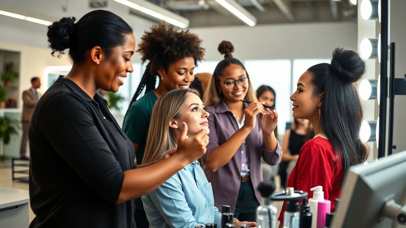 Pessoas em curso de beleza EAD Faspec com estilo.