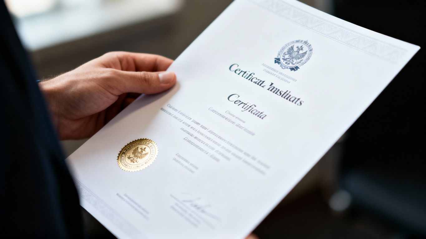 Pessoa segurando um certificado técnico rápido e válido.