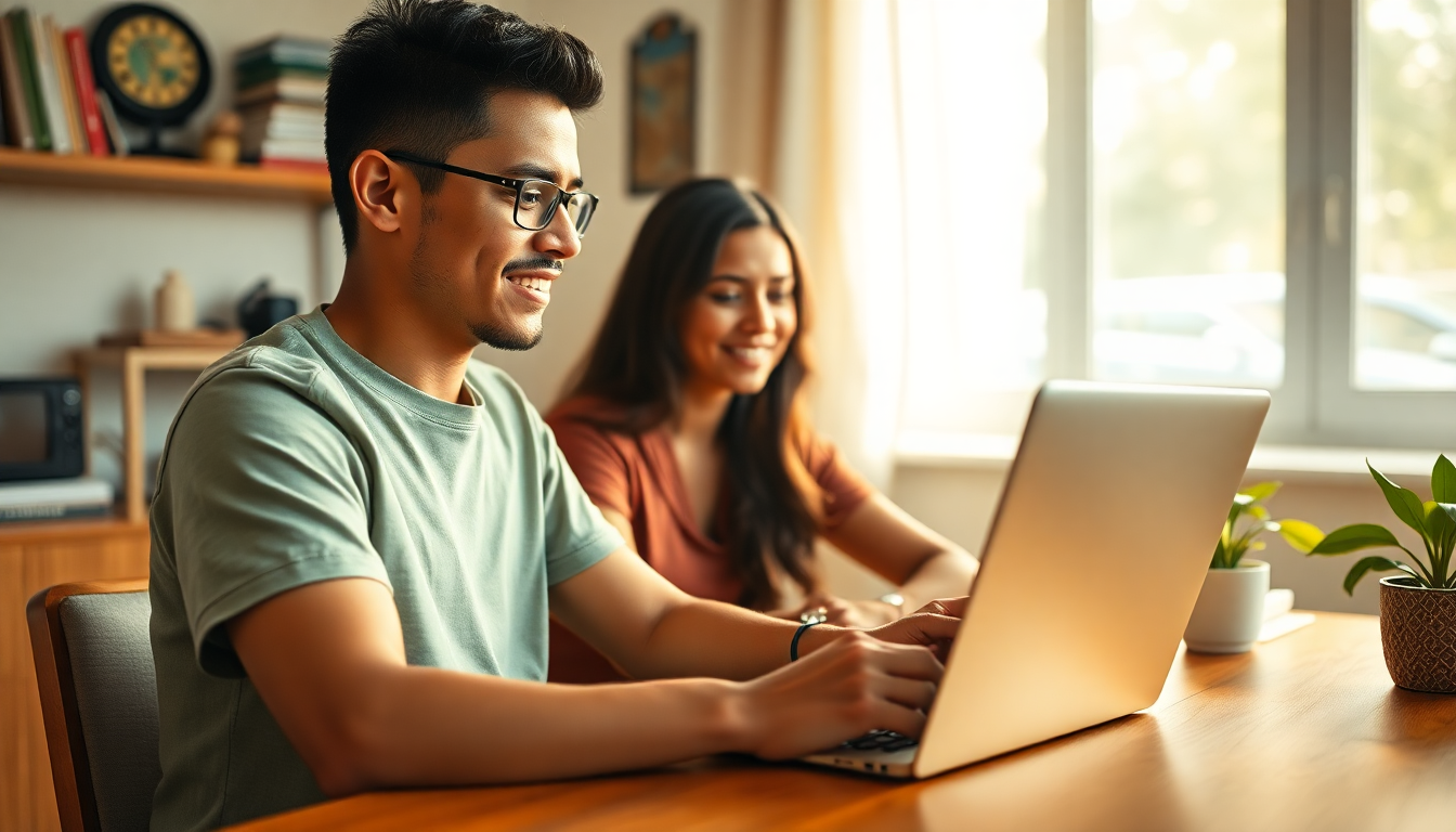 Estudante brasileiro pesquisando credenciamento de curso no computador antes de se matricular
