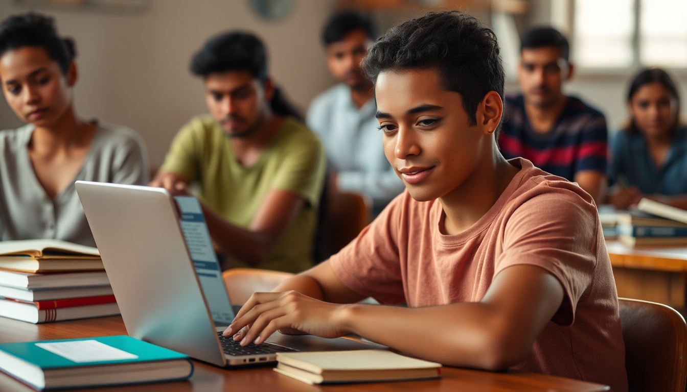 Jovem brasileiro se inscrevendo no FIES 2025 pelo computador