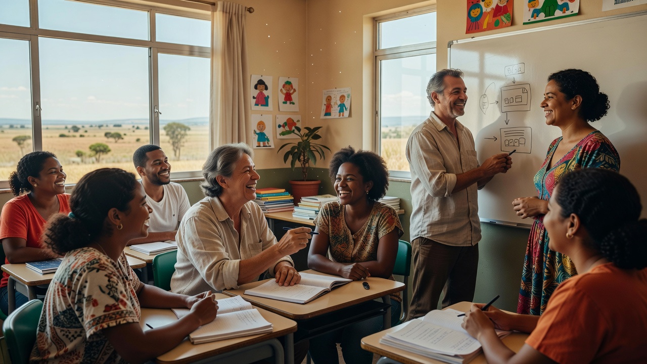 Professores participando de formação docente no Brasil