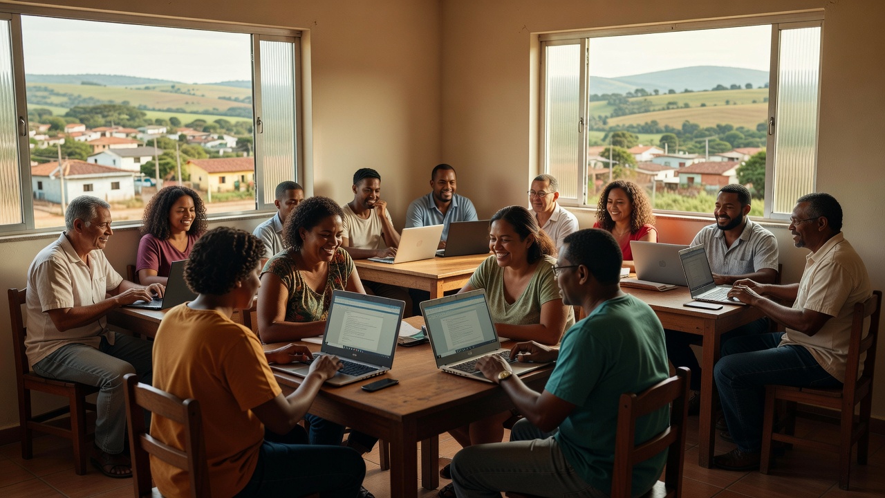 Pessoas estudando via EAD em ambiente inclusivo