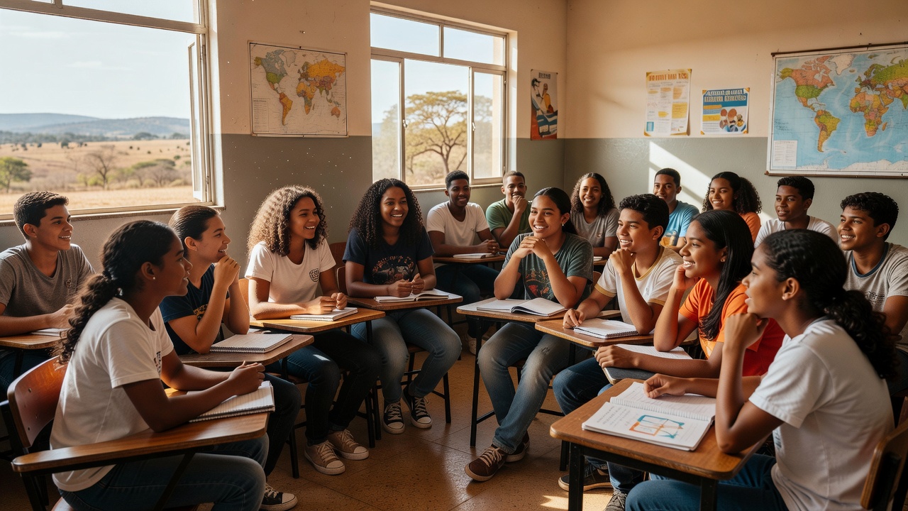 Adolescentes em sala de aula pública no Brasil