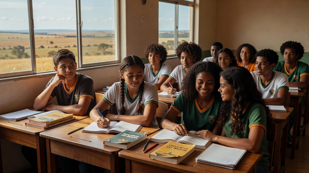 Estudantes do ensino médio em sala de aula no Brasil