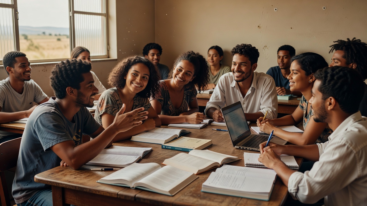 Estudantes brasileiros em ambiente universitário