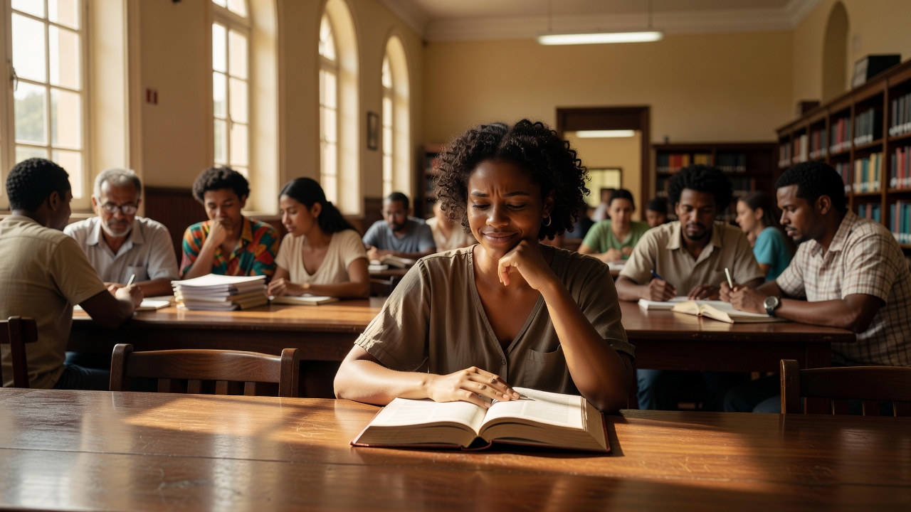 Estudante em ambiente universitário acessando oportunidades de educação