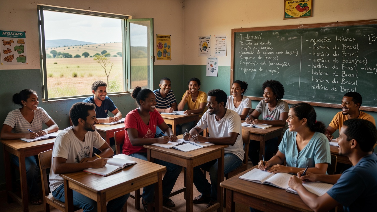 Estudantes em ambiente comunitário apoiado por associações do terceiro setor