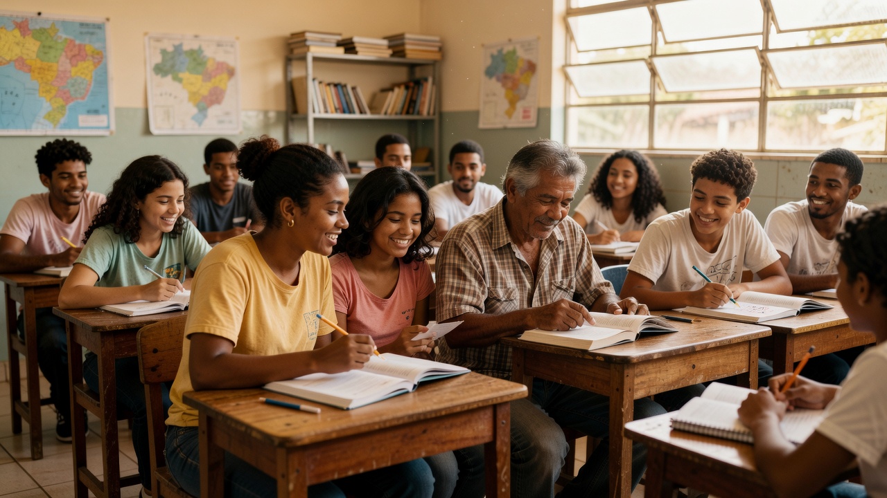 Estudantes brasileiros em sala de aula