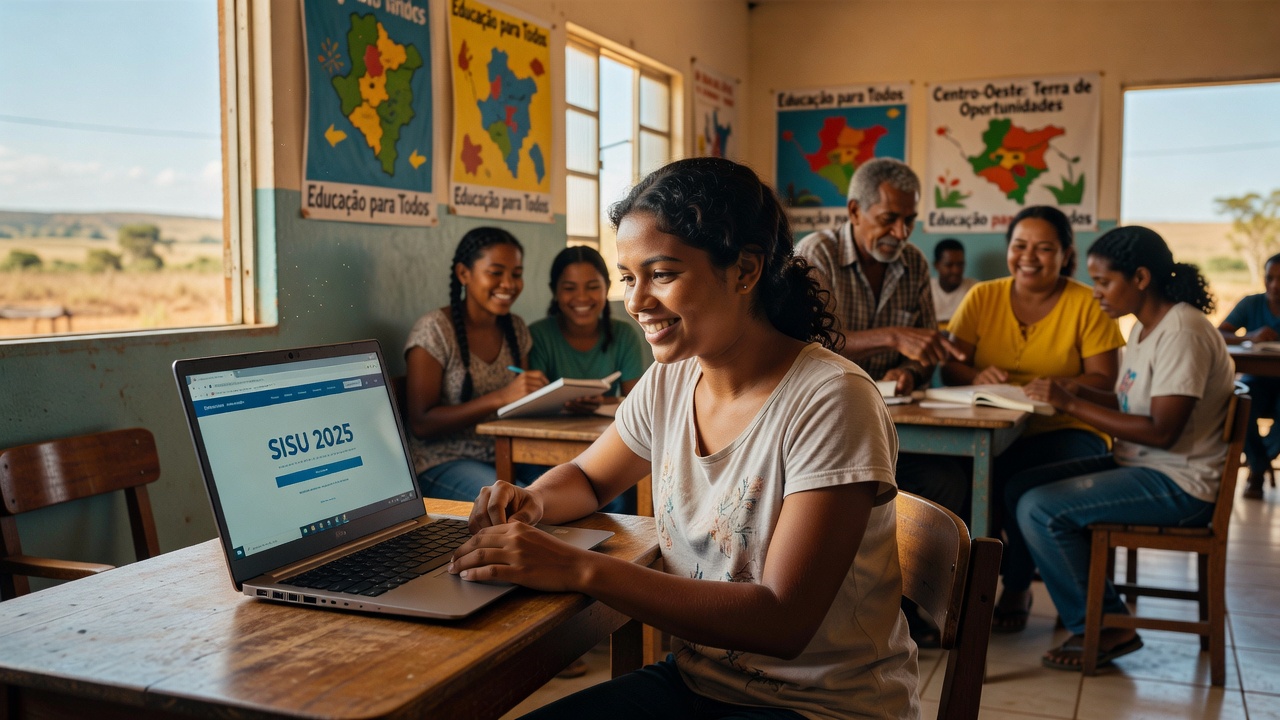 Estudante brasileiro pesquisando sobre o SISU 2025