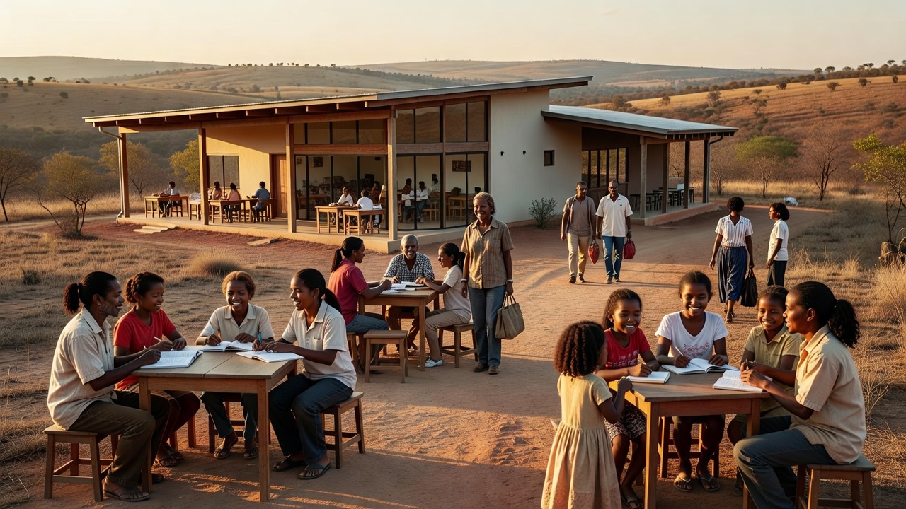 Centro educacional no interior do Brasil com estudantes diversos